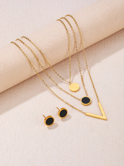 3 piece set for women 18K gold-plated stainless steel V-shaped shell drop oil stack wear necklace earrings Mother's Day gift