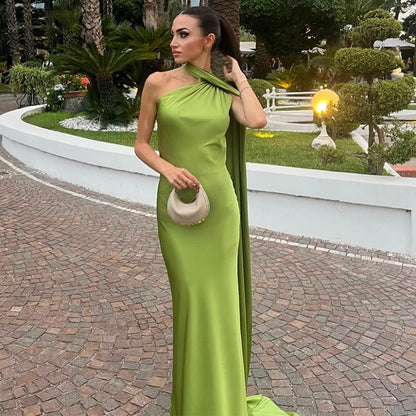 Elegant Satin Ribbon Halter Backless Sleeveless Dress for Women Slim Fit Party Evening Robes Lady Solid Color Autumn Summer 2025