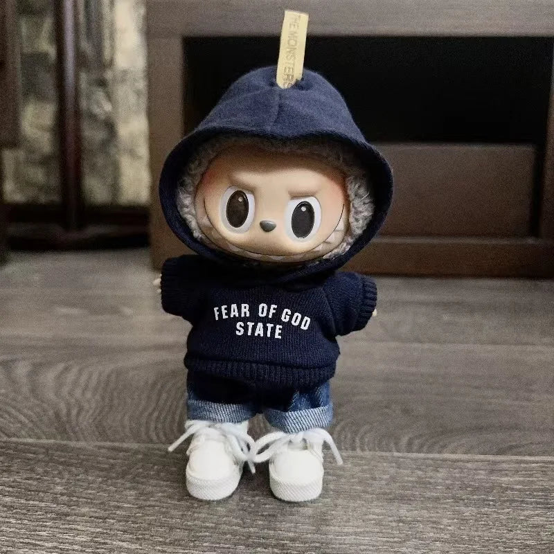 洋服のみ 17cm ペンダント ブラインドボックス Labubu ベビー服 キーチェーン Labubu ドール プリントセーターセット