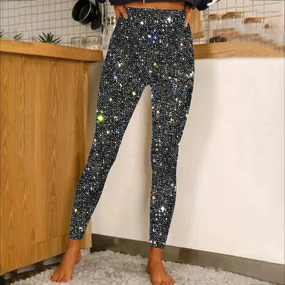 レディーススパンコールレギンス ハイウエストボトムパンツ ファッションハイウエストパーティーナイトクラブレギンス セクシーレディーススリムロングパンツ