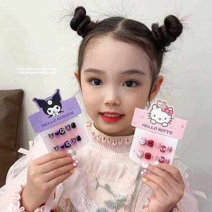40/30/20/10Pcs Sanrio Children's Cute Cartoon Kuromi Hello Kitty Press on Nails Baby Fake Nails Girls Gift Toys Girls Nail Tips