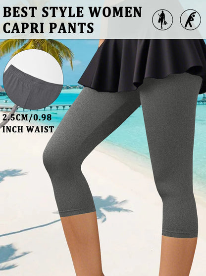 Women's Super Soft Capri Pants High Stretchy Breathable Pants No See Through Workout Running Yoga Athletic Pants Gym Leggings