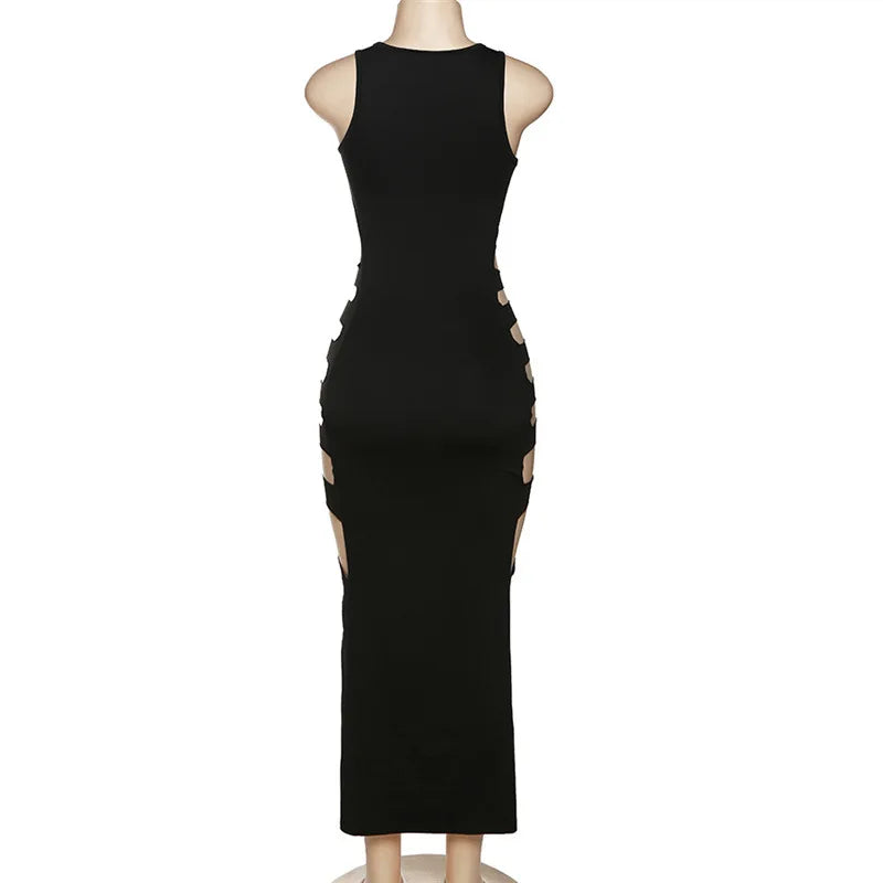 AltGoth Harajuku Gothic Dark Dress Women Streetwear Cyber Punk Y2k E-girl Grunge Sexy Hollow Out High Waist Bodycon Dress Female