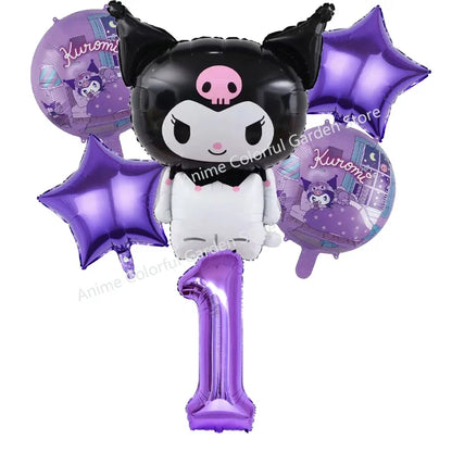 6pcs Sanrio Kuromi Balloon Set Children Anime Cartoon Cute 1-10 Birthday Number Airballoon Boys Girls Party Decorative Products