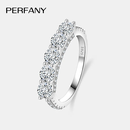 PERFANY 4mm Sparkling Moissanite Ring for Women S925 Pure Silver Certified Diamond Wedding Band Fashion Jewelry