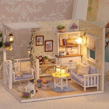 子猫ミニドールハウスモデルビルディング組み立てハウスホームキットクリエイティブルームベッドルーム装飾家具付き誕生日ギフト