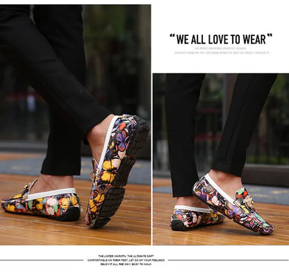 Luxury Loafers Men Fashion Printed Leather Shoes Designer Moccasin for Man Party Shoes Comfortable Flats Driving Shoes Male