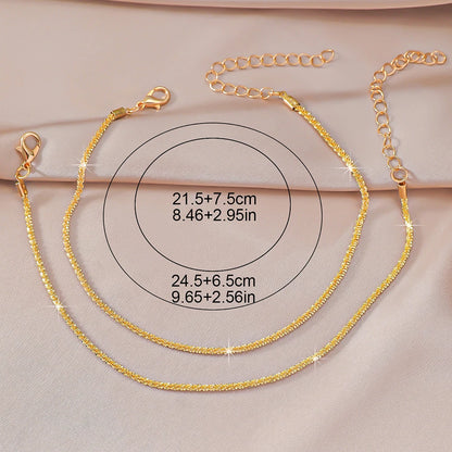 LATS Shiny Sparkling Simple Anklet for Women Gold Silver Color Elegant Jewelry Female Beach Ankle Bracelet on Foot Party Gift
