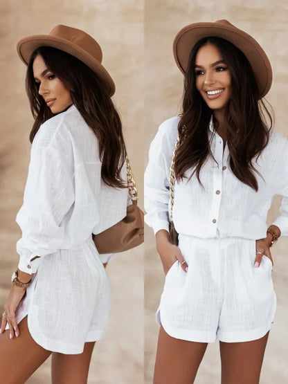 2025 Summer Casual Loose Shirt Shorts Set Women's Shirt Shorts Set of Two Print Solid Fashion Pieces for Women's Street Wear