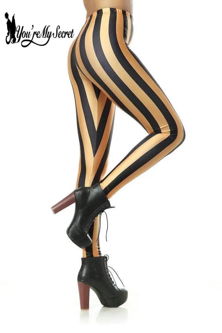 [You're My Secret] ファッション レディース セクシー レギンス ハイウエスト 伸縮性 ストライプ柄 パンツ カジュアル スポーツ レギンス ヒップリフトパンツ