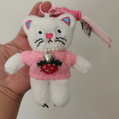 15cm かわいいピンクの猫ぬいぐるみキーチェーン かわいい猫ぬいぐるみペンダント 柔らかい動物キーホルダー 車のキー用バックルアクセサリー 女の子・女性用バッグハンギング