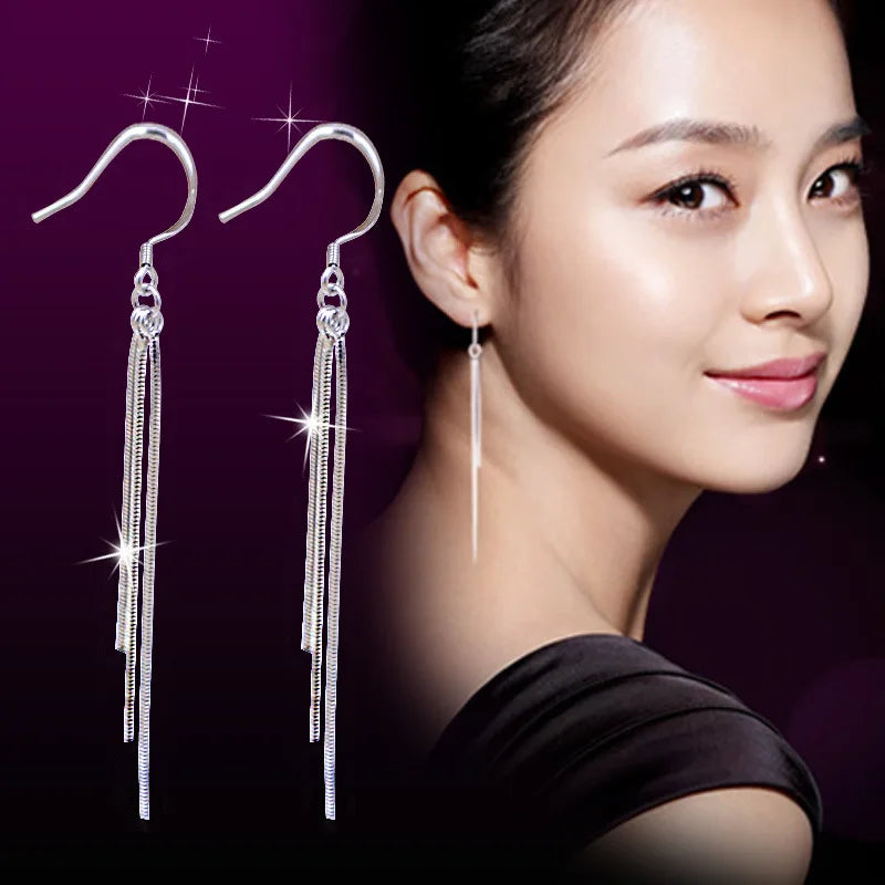 925 Silver Needle Korean Fashion Long Chain Tassel Earrings For Women Metal Earing Jewelry 2025 Trending Women's Drop Earrings