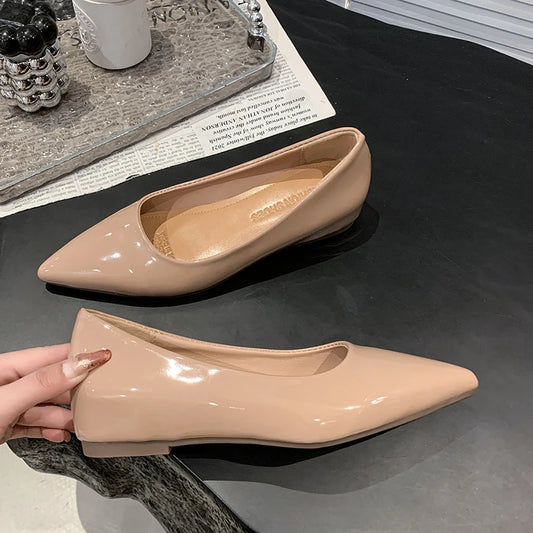 Flats Women's Shoes Yellow Net Brown Sugar Fruit Color Flat Shoes Shallow Pointed Flat Heels Women's Shoes Large Size