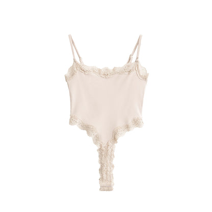 Sexy Bodysuit Tops For Women 2025 Summer Y2k Clothes Lace Panel BodySuits Women Solid Color Cami Bodysuit Backless Lace Top Pink