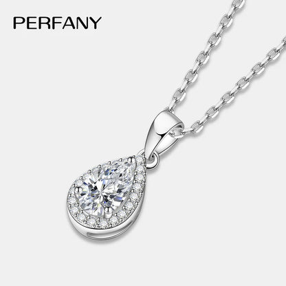 PERFANY 1CT Pear Cut Moissanite Necklace for Women S925 Pure Silver Sparkling Diamond Pendant Luxury Jewelry Party Gift