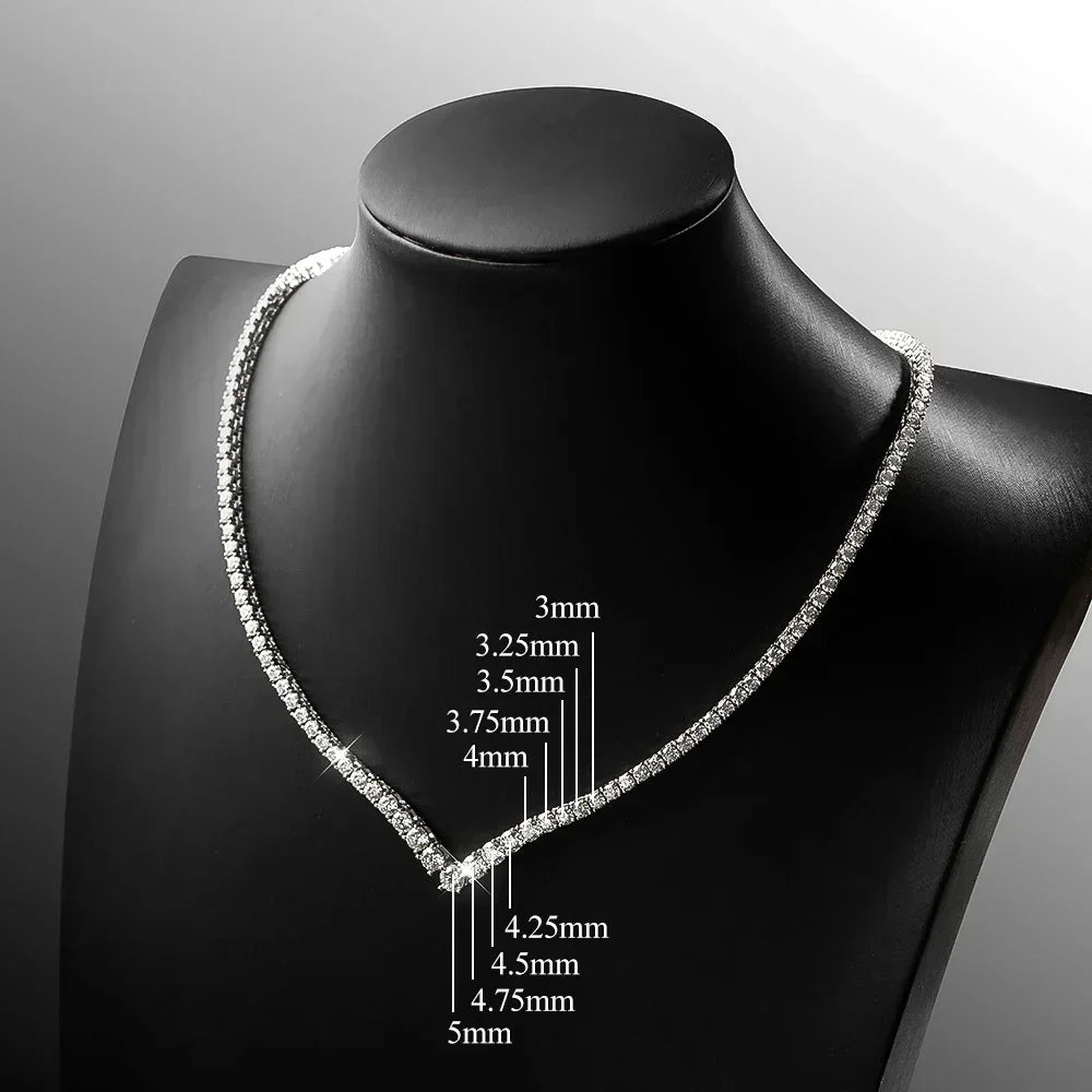 FEOBUR V-shaped Full Moissanite Tennis Necklace for Women Wedding Party Jewelry with 925 Sterling Silver Neck Chain Choker