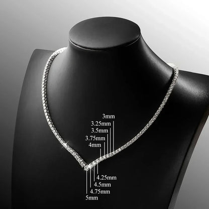 FEOBUR V-shaped Full Moissanite Tennis Necklace for Women Wedding Party Jewelry with 925 Sterling Silver Neck Chain Choker