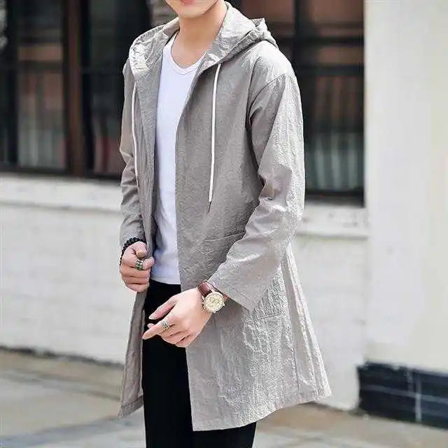 Streetwear Casual Hoodie Windbreaker Breathable Ultrathin Sunscreen Jacket Outdoor Male Trench Coat Sun Protection Clothing Men