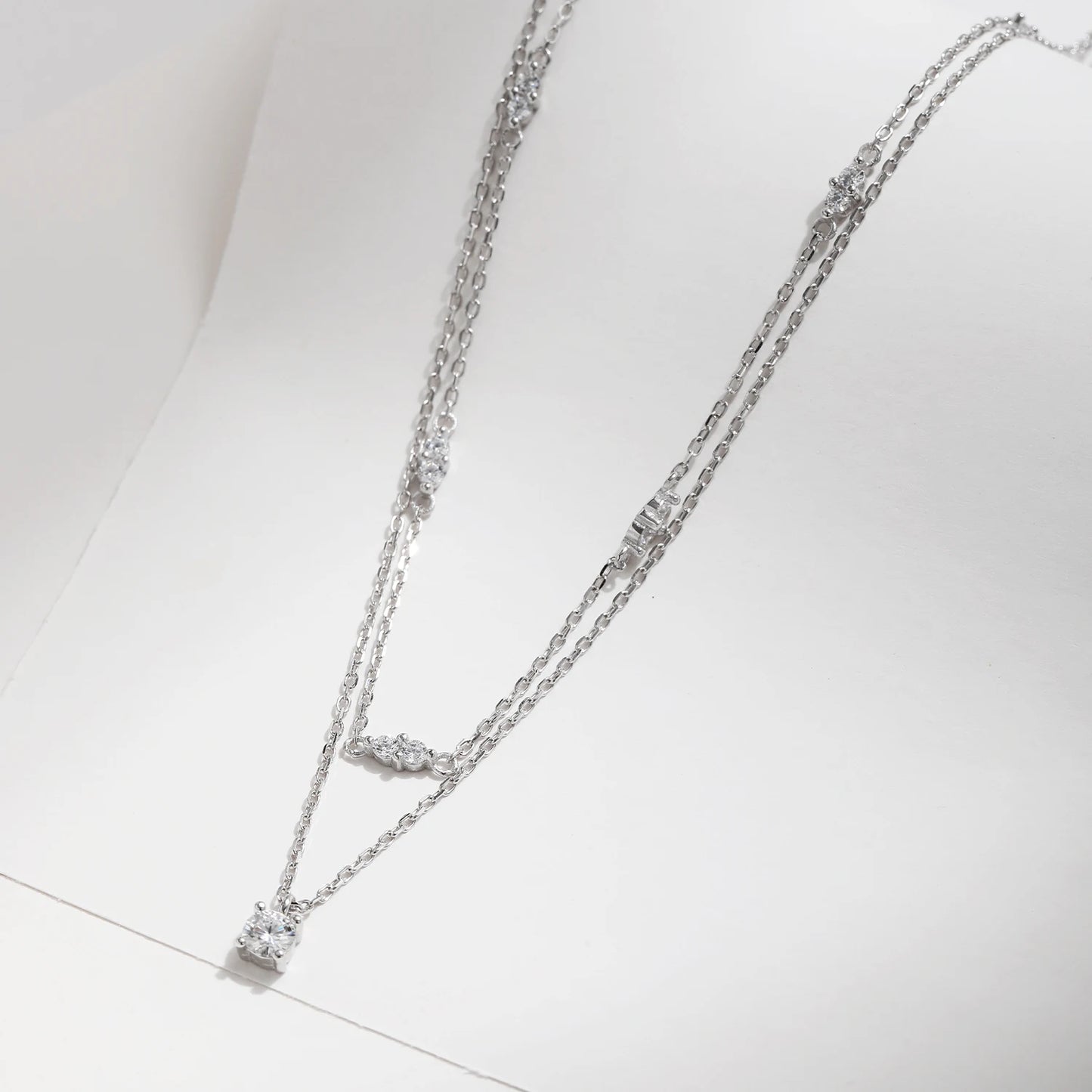 MODIAN 925 Sterling Silver Elegant Moissanite Double Layer Pendant Necklace Charming Choker Necklace Fine Jewelry For Women