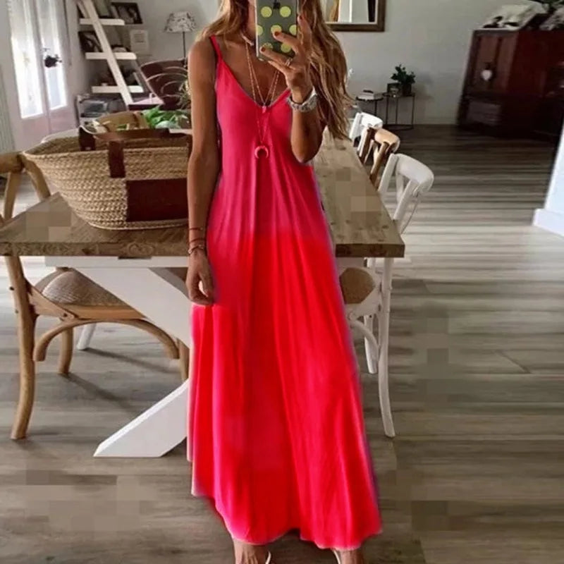 Plus Size 4XL 5XL Women's Summer Casual Loose Strap Dress Sexy Beach Boho Maxi Dress Large Size Long Dresses Female Robe Femme