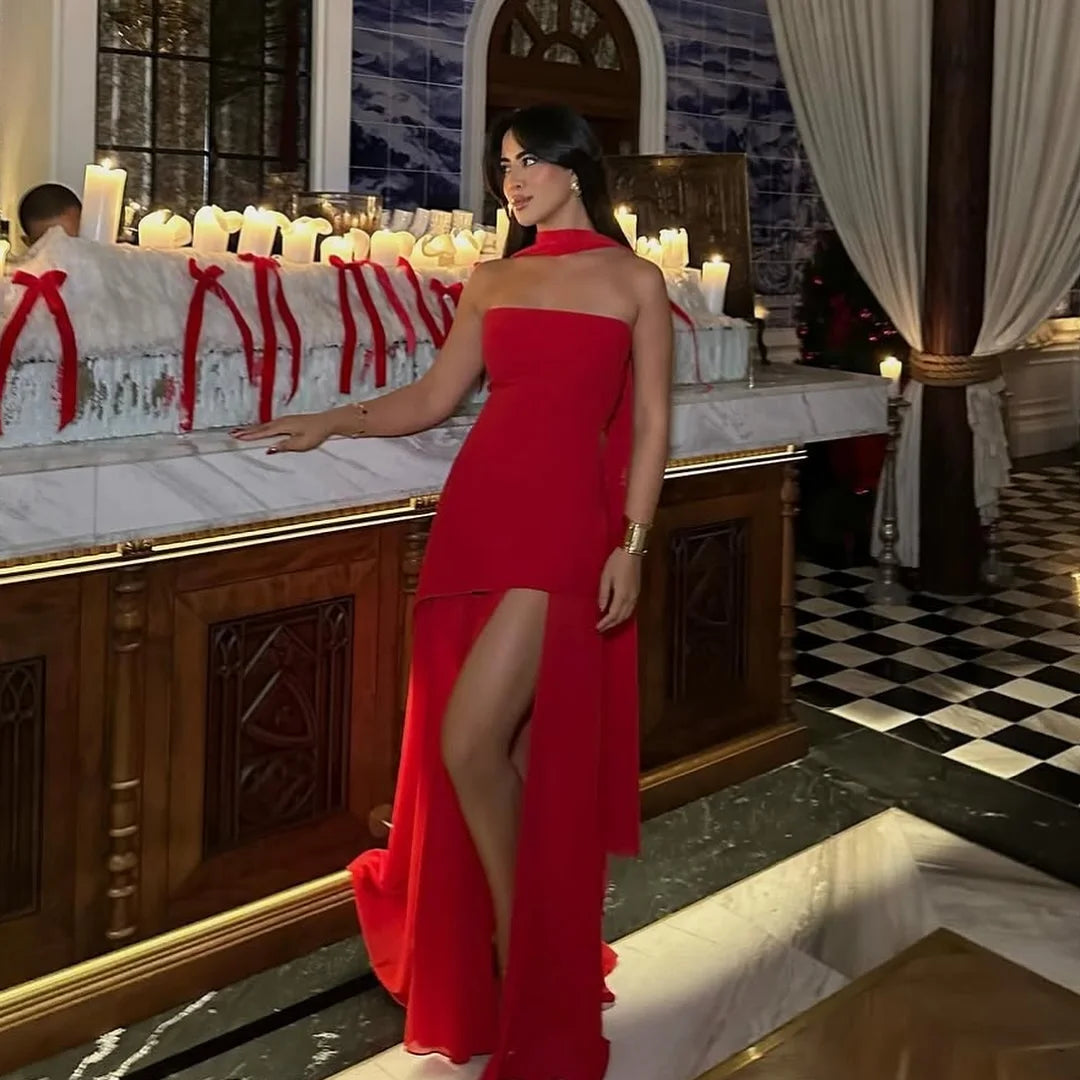 Suninheart Summer Long Dress Elegant 2025 New Arrivals Strapless Chiffon Dress with Scarf Sexy Party Dresses Women