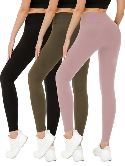 3 Pack Women's Super Soft Leggings High Waisted Tummy Control No See Through Workout Yoga Running Athletic Push Up Gym  Leggings