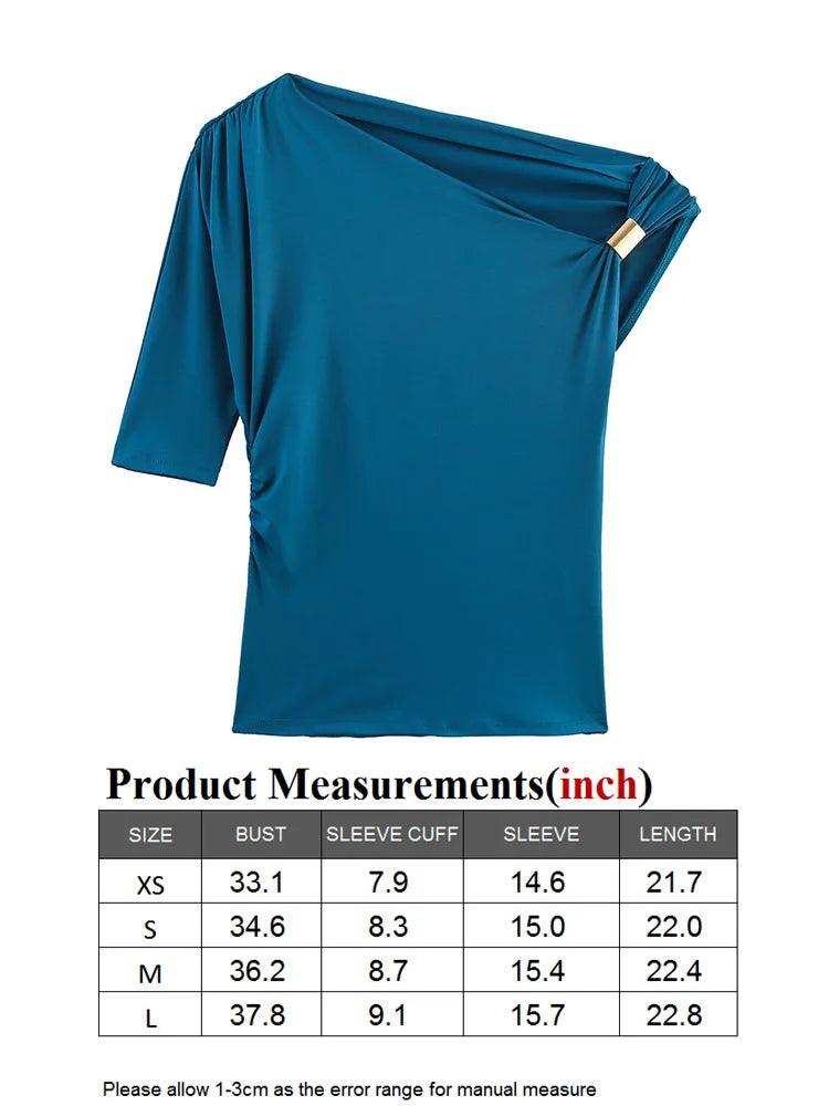 TRAF GAL 2025 Summer Thin Women Tees Short Sleeve Metal Detail Ruched Elastic Slim Asymmetric T-Shirt Female Crop Top Y2K