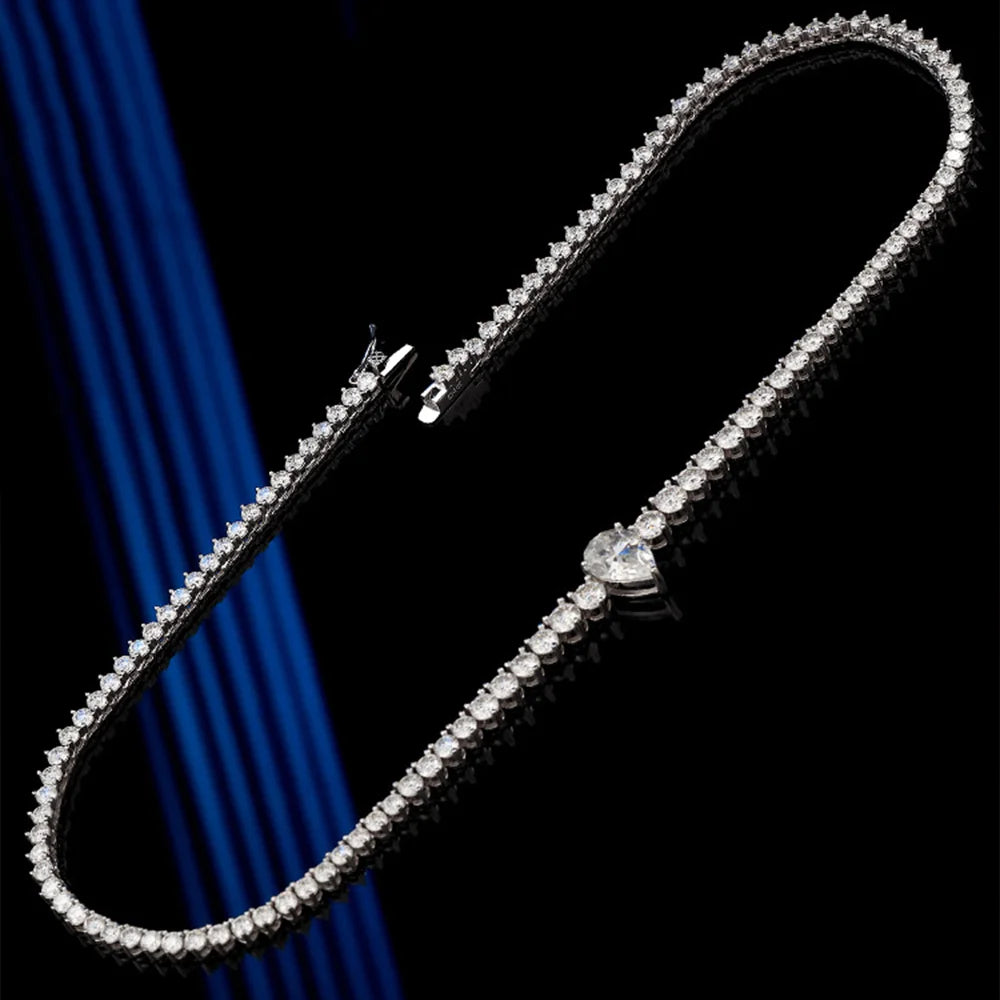 OEVAS 3-4.5mm フルモアサナイト テニスネックレス S925シルバー ラボダイヤモンド ウォータードロップペンダント レディース パーティー ファインジュエリー