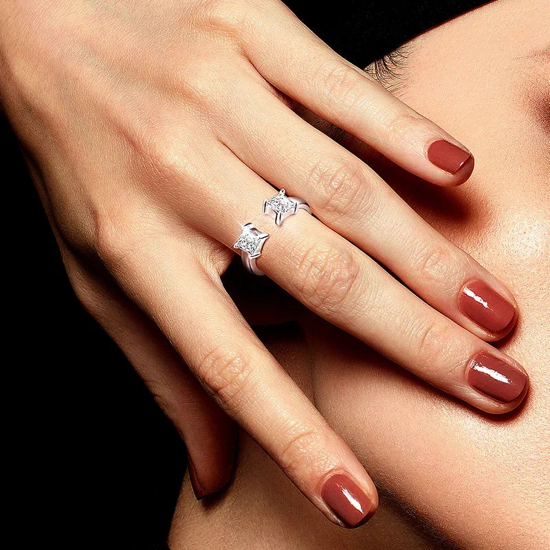 Smyoue 1CTTW 4.5mm プリンセスカット認定モアサナイトリング レディース 調節可能 100% 925スターリングシルバー 結婚式 パーティー バンド ギフト