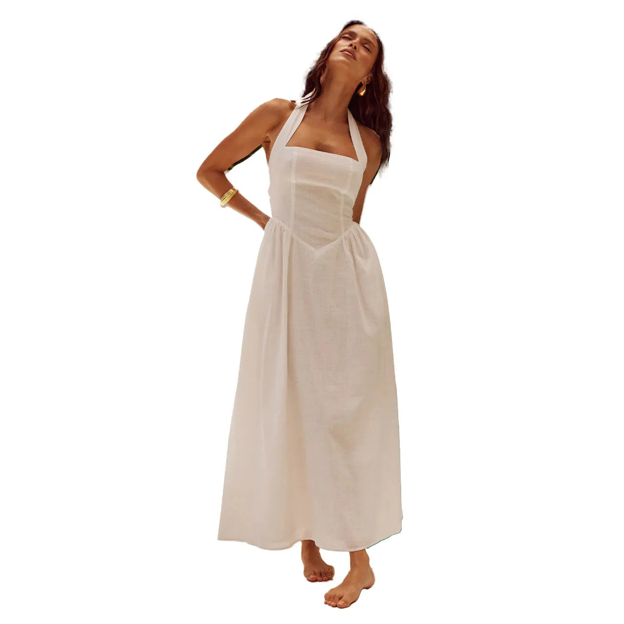 Fashion Halter Neck Long Dresses Women 2024 Summer New Sexy Backless Temperament Commuting Maxi Dress Female Streetwear Vestidos