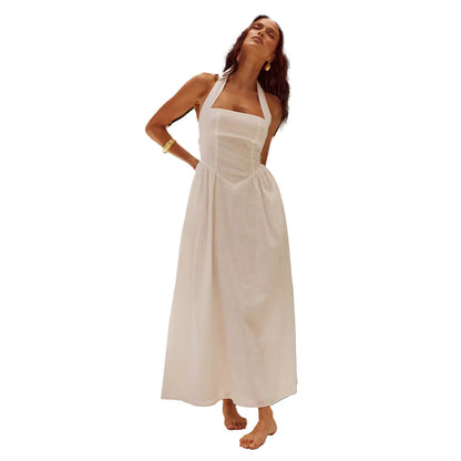 Fashion Halter Neck Long Dresses Women 2024 Summer New Sexy Backless Temperament Commuting Maxi Dress Female Streetwear Vestidos