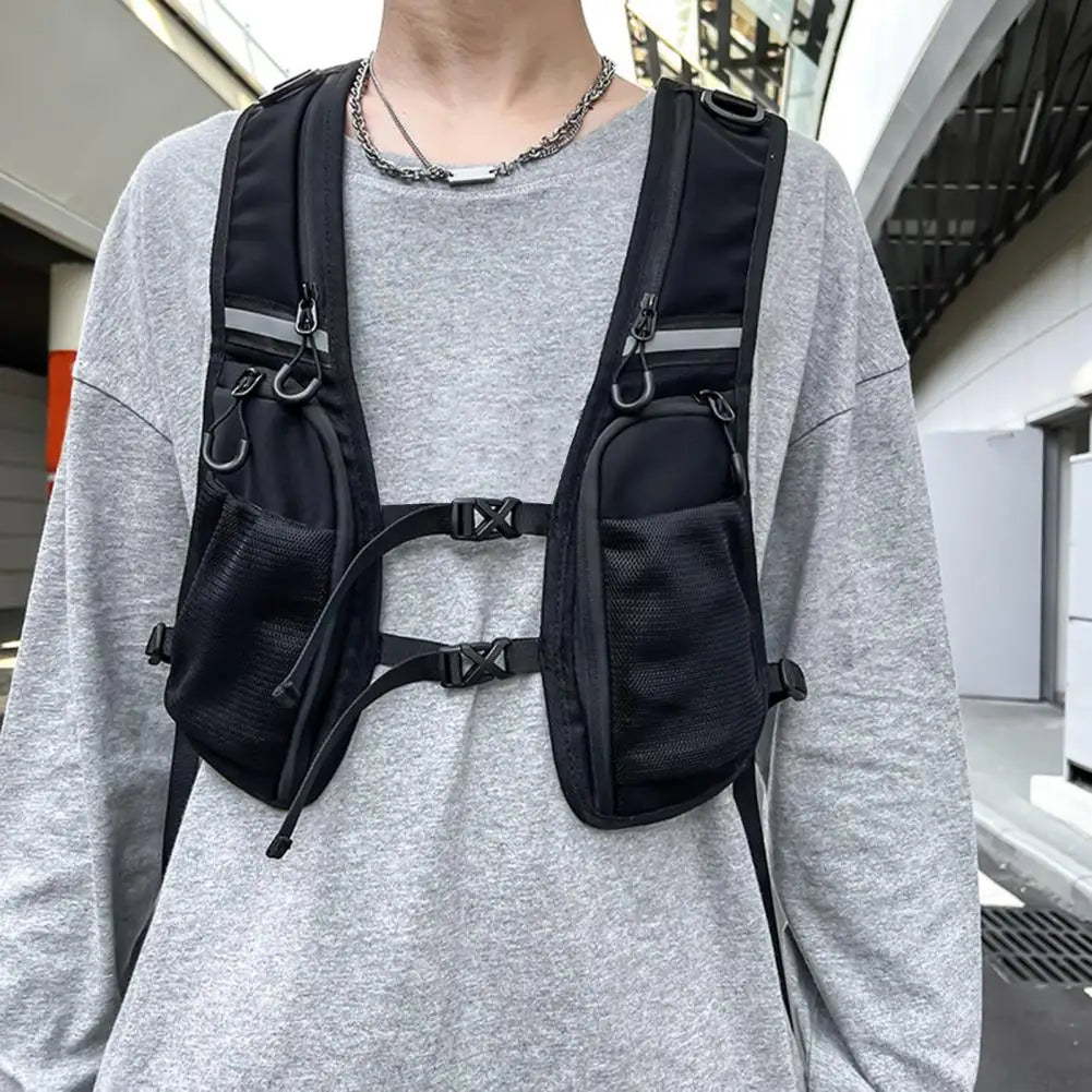 Multi-pocket Chest Bag European American Style Men Chest Bag Reflective Strip Street Culture Inspired Bag Men Safety Vest