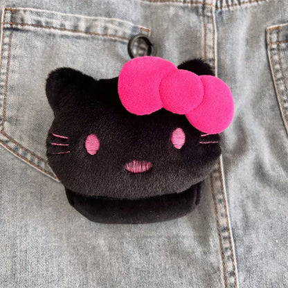 New Fashionable Black Cartoon Cat Plush Wallet Keychain Pendant Cute Girl Heart-Shaped Round Headphone Storage Bag