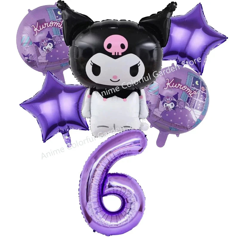6pcs Sanrio Kuromi Balloon Set Children Anime Cartoon Cute 1-10 Birthday Number Airballoon Boys Girls Party Decorative Products