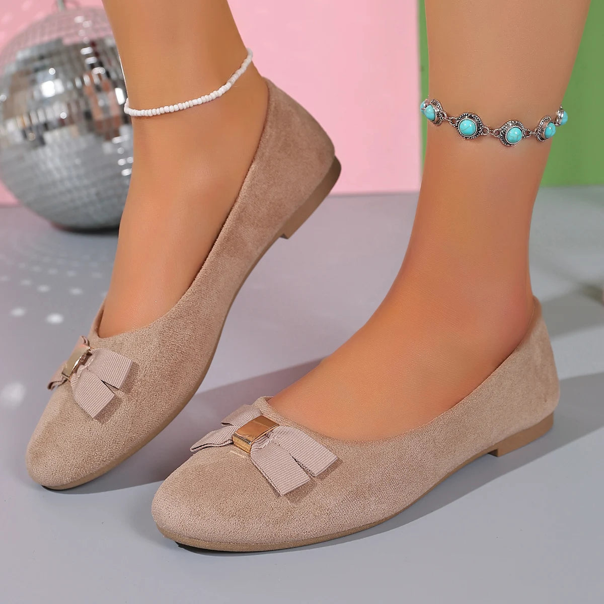 Women's ballet flats - beige, shallow mouth with woven decorative upper, comfortable, suitable for daily casual wear, princess-s