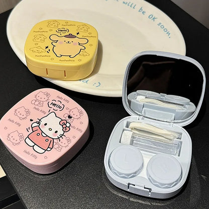 Contact Lens Box Cute Cartoon Doll Pattern Contact Lens Companion Box Care Box Portable Cartoon Box with Mirror