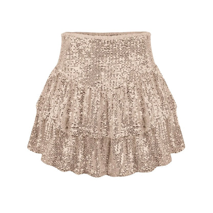 2024 Fashion Party Evening Clothes for Women Summer Sexy Elastic High Waist Sequin Mini Pleated Skirts Streetwear Short Dress