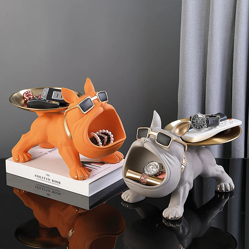 30cm ホームデコレーション ブルドッグ 置物 犬像 収納ボックス 動物飾り 樹脂工芸 アート彫刻 置物 ホーム 子犬彫刻