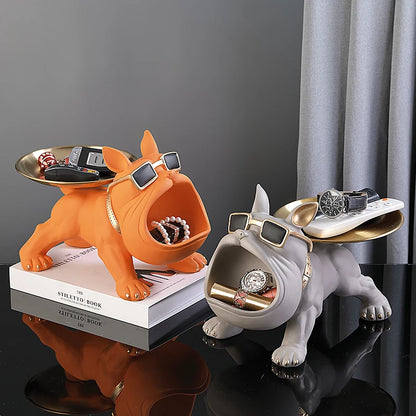 30cm ホームデコレーション ブルドッグ 置物 犬像 収納ボックス 動物飾り 樹脂工芸 アート彫刻 置物 ホーム 子犬彫刻