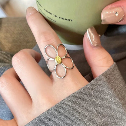 925 Sterling Silver Rings for Women Couple Minimalist Handmade Simple Big Flower Ring Party Prevent Allergy Jewelry Party Gifts