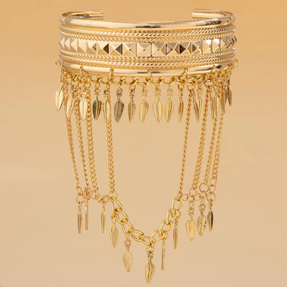 New Trendy Golden Metal Coin Leaf Chain Tassel Upper Arm Bangles Cuff Bracelet Armlet Armband Men Women Jewelry Accessories