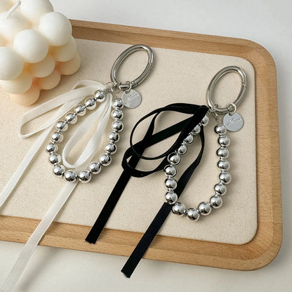 ZAKOL Elegant Pearls Ribbon Bowknot Bag Hanging Decoration Key Chain for Women Beads Key Rings Jewelry Girl Accessories