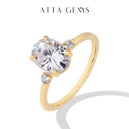 ATTAGEMS 2CT Oval Cut Moissanite Solitaire Ring for Women Lab Grown VVS1 Diamond 9*7mm S925 Silver 18K Gold Wedding Fine Jewelry