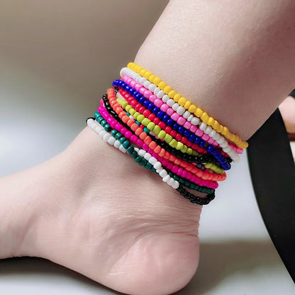 女性用ホワイトアンクレット、カラフルなファッションガール、小さなシードビーズフットブレスレット、イエローボヘミアンアンクレット、ギフトジュエリー