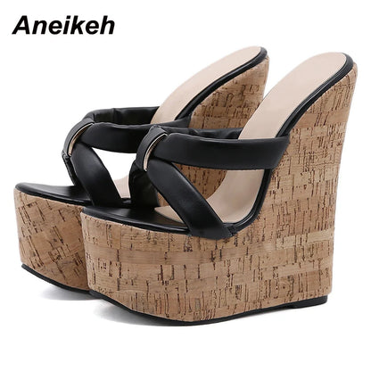 Aneikeh ウェッジヒール レディーススリッパ ファッション オープントゥ プラットフォームサンダル 夏用 超ハイヒール 女性用パーティーシューズ サイズ35-42