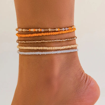 Boho Anklet Foot Colorful Beads Chain Summer Bracelet Heart Pendant Charm Anklet Sandals Barefoot Beach Foot Bridal Jewelry J027