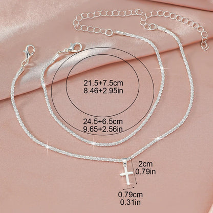 Sparkling Thin Chain Anklet Bracelet for Women Zircon Cross Pendant Bracelet on Leg Foot 2024 Trendy Boho Summer Beach Jewellry