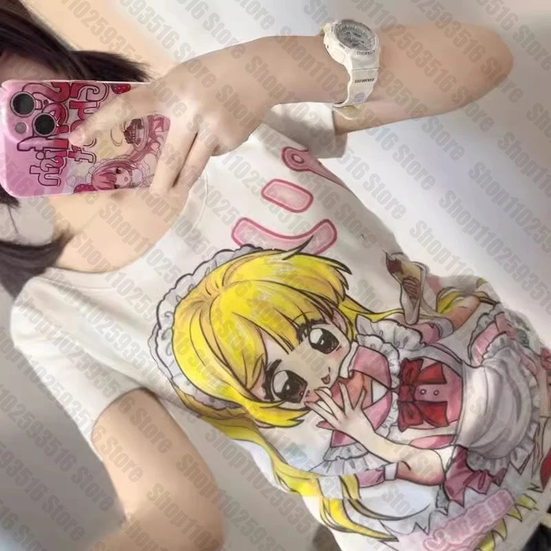 Japanese Y2k Top Harajuku 90s Vintage Clothes for Women Female Clothing Women's Cropped Kpop Gothic Woman T-shirts 2000s Tops