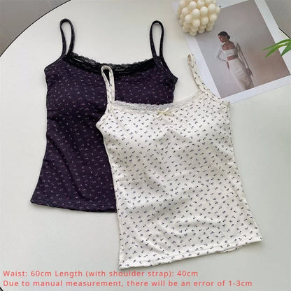 Summer Crop Tops Print for Women Bow Lace Camisole Sexy Backless Vest with Padded Basic Tank Top Bm Style Camis Y2k Streetwear