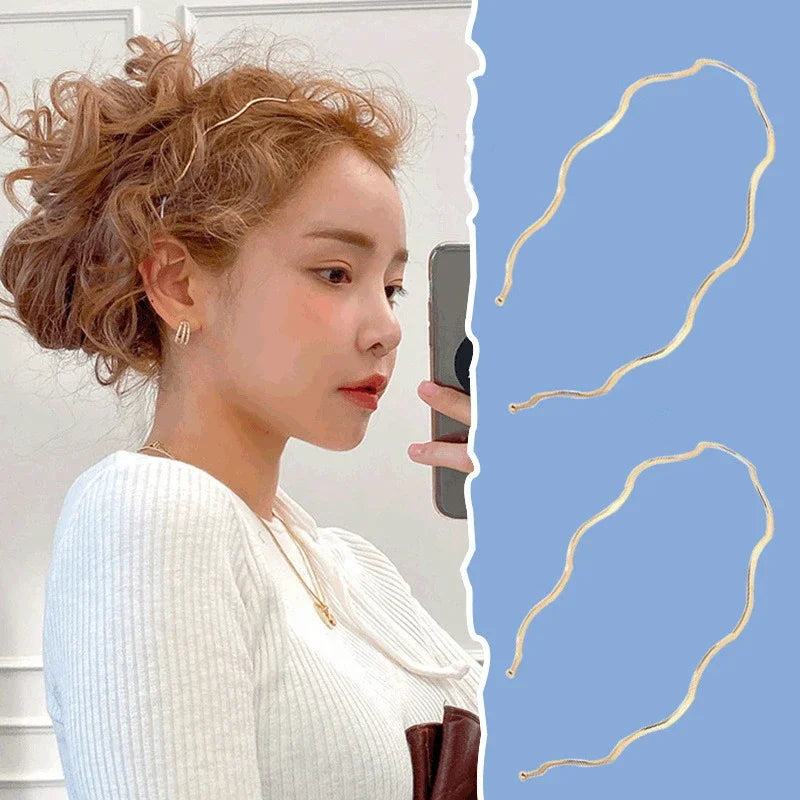2025 New Fashion Women Gold Metal Wave Bending Hairbands Geometric Thin Headbands Elegant Headdress For Daily Party